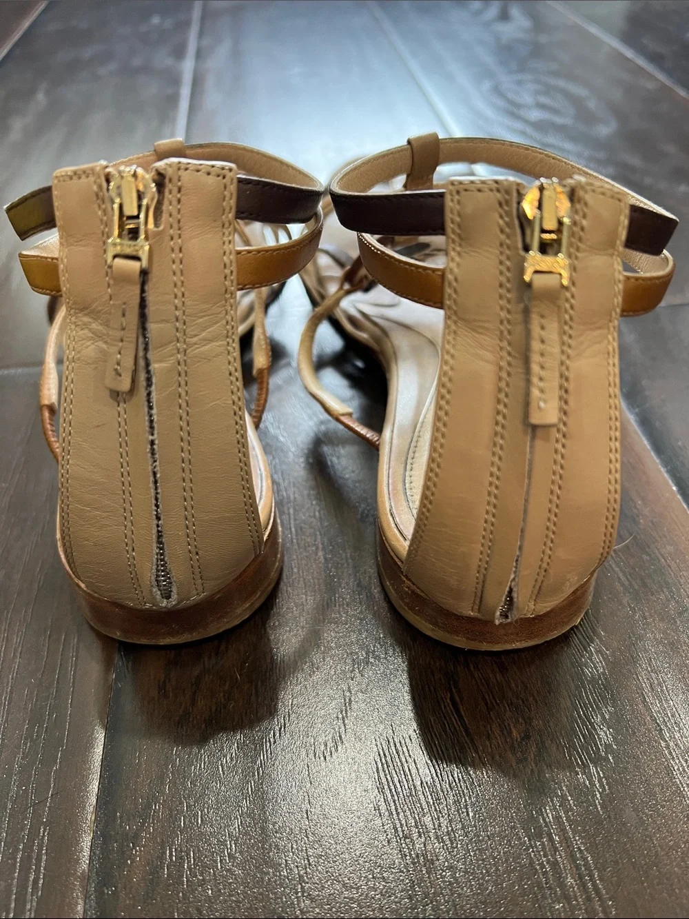 Fendi Gladiator Sandals with Wood Logo, size 39